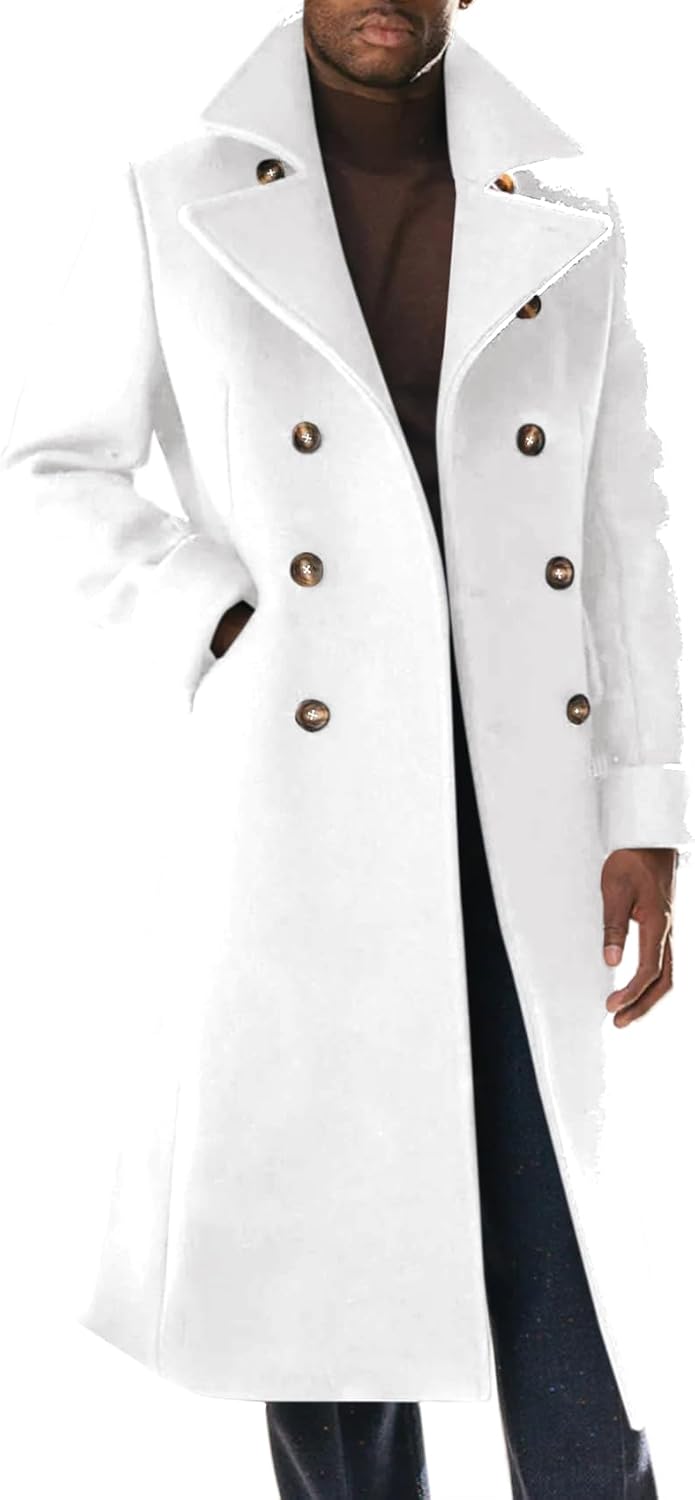 51vmad-nEoL._AC_SL1500_.jpg Mens Trench Coat Notch Lapel Slim Fit Double Breasted Wool Blend Long Winter Warm Overcoat - Image 1