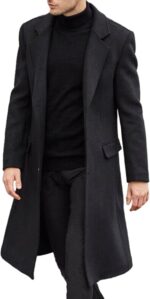 Men's Casual Trench Coat Slim Fit Notched Collar Long Jacket Overcoat Single Breasted  wih Pockets