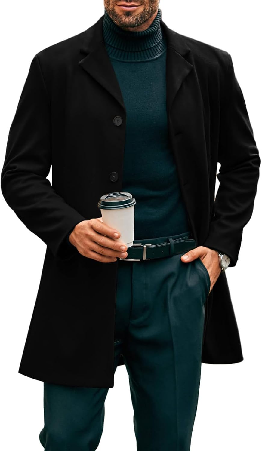 61O9QI0rI7L._AC_SL1500_.jpg Mens Mid Long Trench Coat Slim Fit Winter Single Breasted Business Overcoat - Image 1