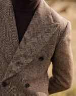 Men's 2 Piece Tweed Herringbone Suit Double-Breasted Tuxedo Party Wedding Blazer and Pants Set - Image 2
