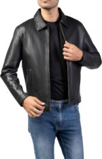 Collar Premium Leather Jacket Men - Old School Classic Style Everyday Wear Real Lambskin Mens Leather Jacket - Image 2