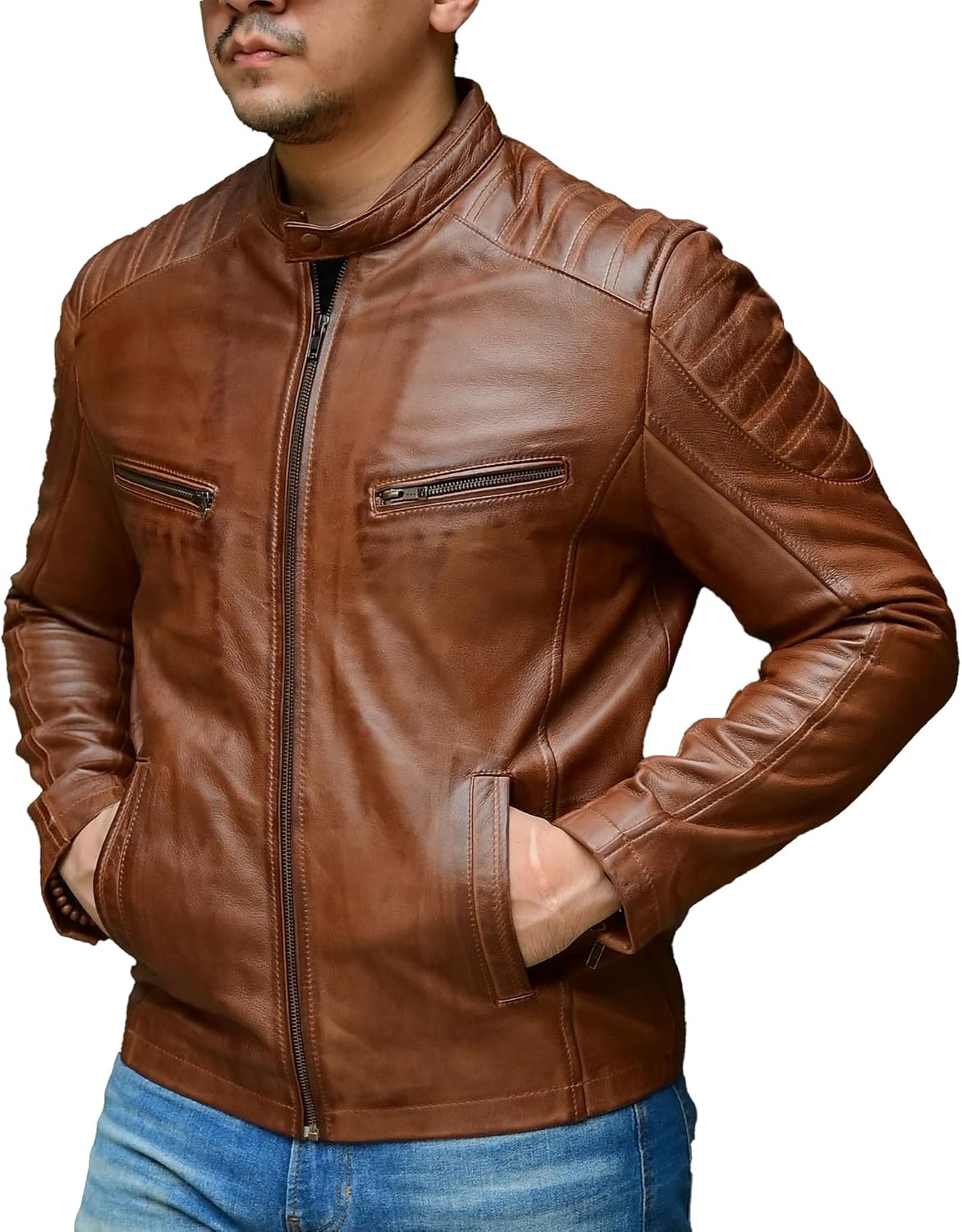 81SJiyjzGlL._AC_SL1500_.jpg Timeless Classic Leather Jacket Men - Biker Style Real Lambskin Vintage Look Motorcycle Jackets for Men - Image 1