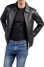 Collar Premium Leather Jacket Men - Old School Classic Style Everyday Wear Real Lambskin Mens Leather Jacket