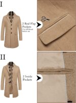 Men's Wool Blend Coat with Detachable Plaid Scarfs Notched Collar Single Breasted  Trench Overcoat - Image 2